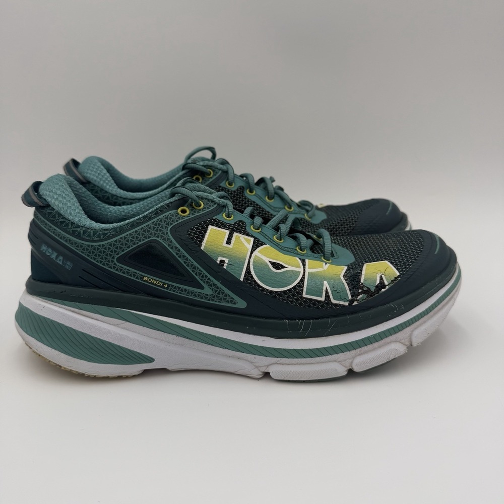HOKA ONE ONE BONDI 4 Womens Size 10.5 Green Blue Running Shoes *See Photos*